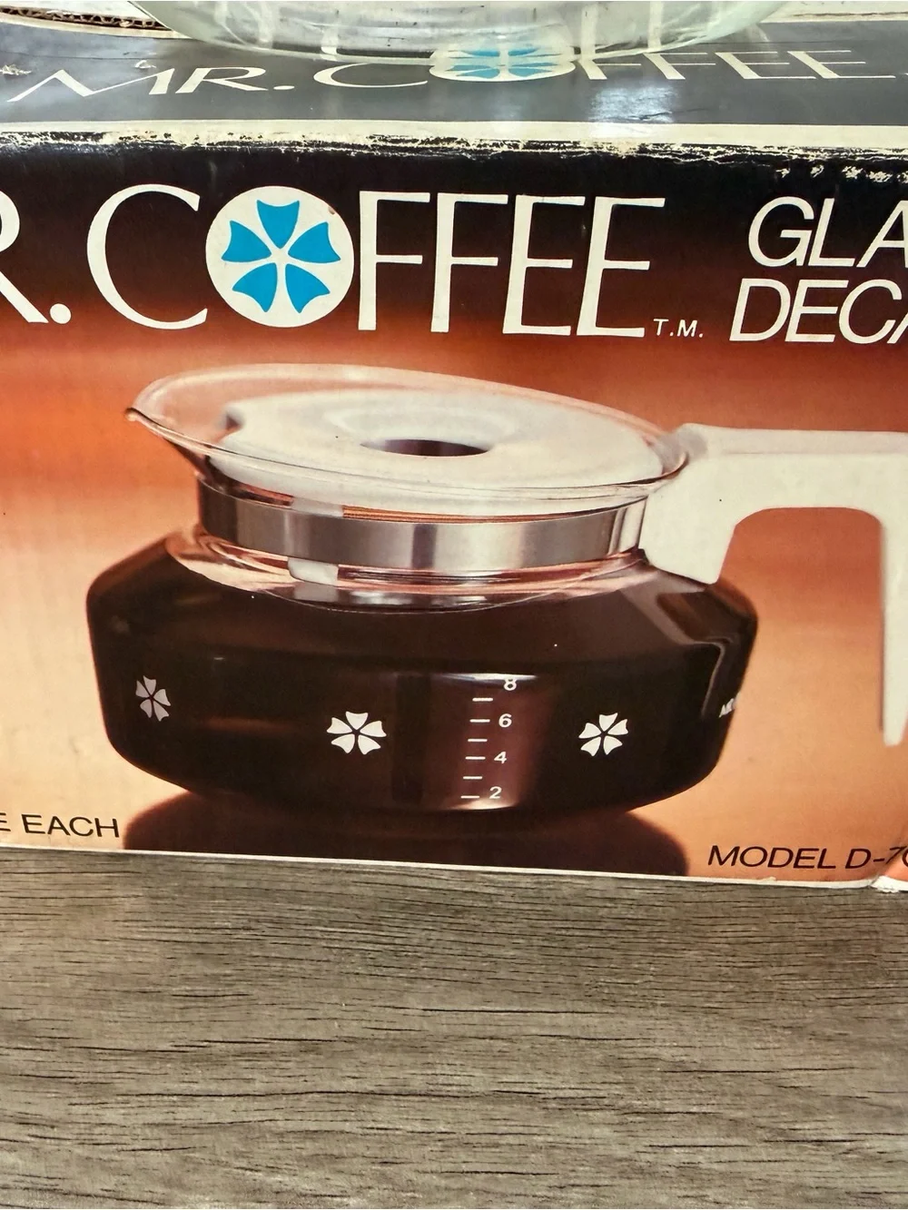 NIB: Vintage 1975 Mr. Coffee Glass Decanter D-7C: Floral Design, 10 Cup Carafe